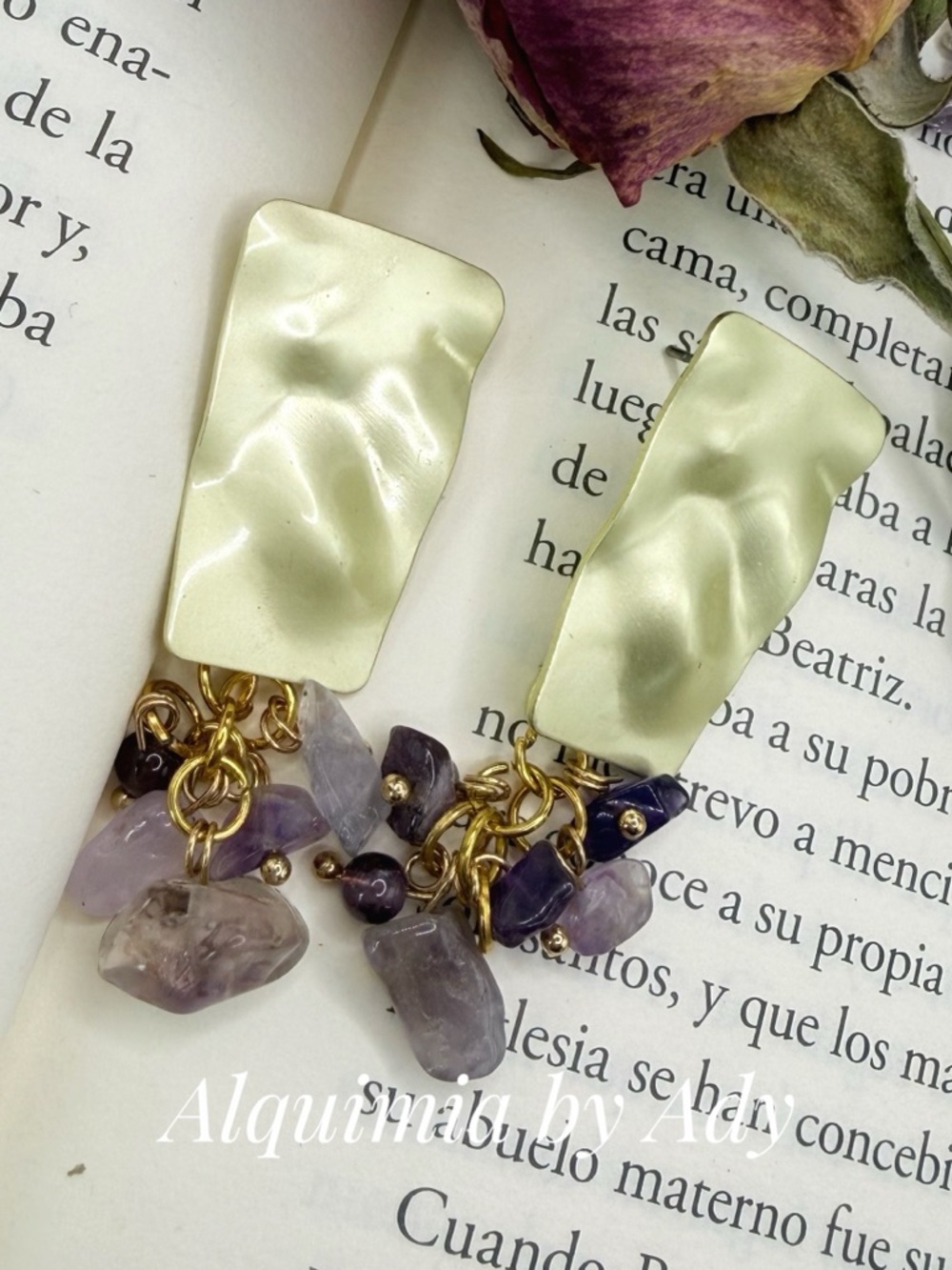 MONU+  Gold and Purple amethyst Earrings